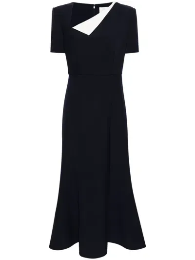 Roland Mouret Asymmetric-neck Crepe Maxi Dress In Blue