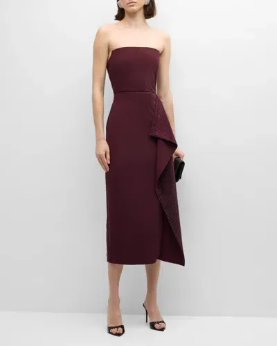 Roland Mouret Aubergine Strapless Diamante-ruffle Midi Dress