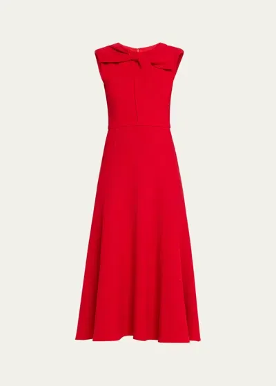 Roland Mouret Bow Sleeveless Wool Crepe Midi Dress In Red