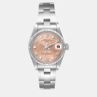 Pre-owned Rolex Date Salmon Dial Oyster Bracelet Steel Ladies Watch 26 Mm In Pink