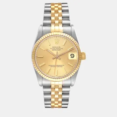 Pre-owned Rolex Datejust Midsize Steel Yellow Gold Ladies Watch 68273 31 Mm