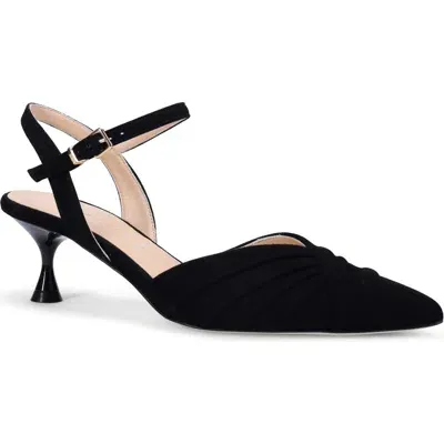 Ron White Quinelle Ankle Strap Pointed Toe Kitten Heel Pump In Onyx Suede