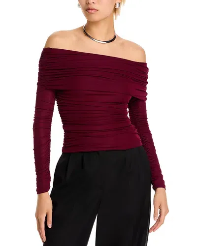 Ronny Kobo Harley Off The Shoulder Ruched Top In Oxblood