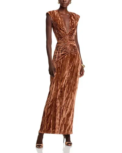 Ronny Kobo Hayley Plunge Neck Dress In Caramel