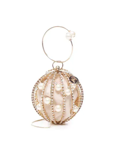 Rosantica Chloe Crystal Sphere Top Handle Bag In Beige