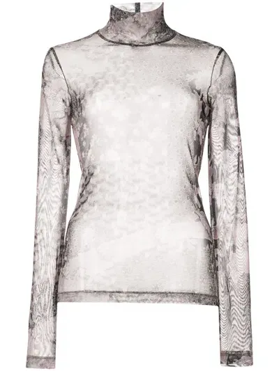 Rosetta Getty Collage-print Mesh T-shirt In Grey