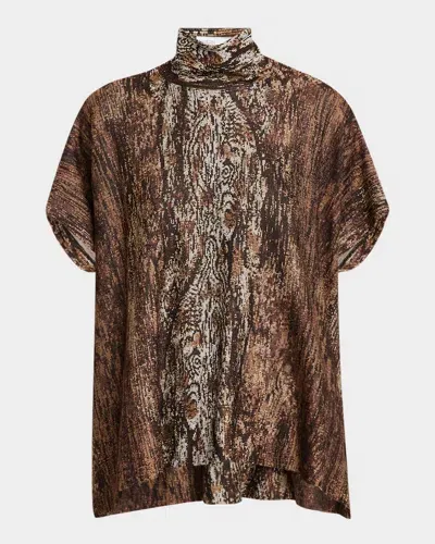 Rosetta Getty Woodgrain Turtleneck Caftan Top In Brown