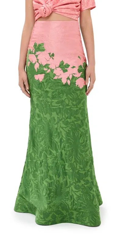 Rosie Assoulin Blown Away Satin Maxi Slip Skirt In Green