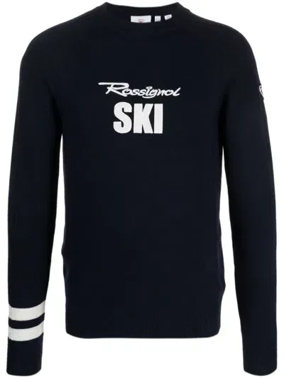 Rossignol Logo-embroidered Crew-neck Sweatshirt In Blue