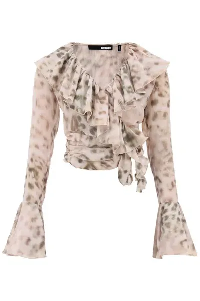 Rotate Birger Christensen Animal Print Blouse In Neutrals