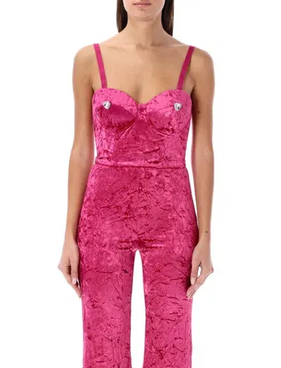 Rotate Birger Christensen Bustier Crushed Velvet Top In Pink