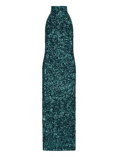 Rotate Birger Christensen Halterneck Sequin Maxi Dress In Green