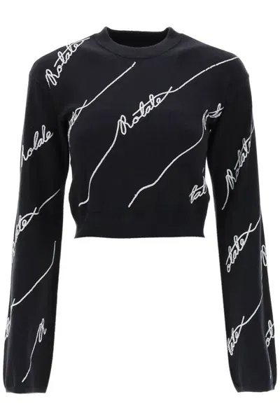 Rotate Birger Christensen Sequined Logo Cropped Sweater In Black