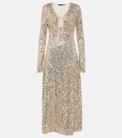 Rotate Birger Christensen Sequined Maxi Dress In Silver