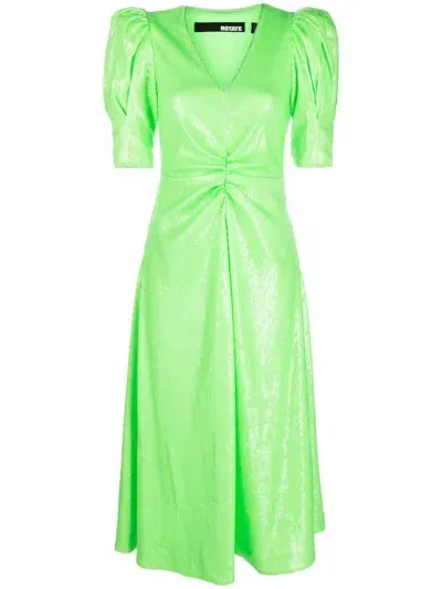 Rotate Birger Christensen Sequinned V-neck Midi Dress In Green