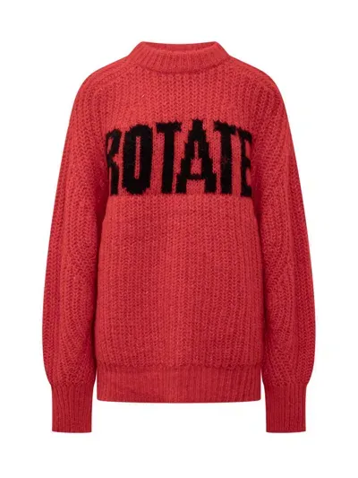 Rotate Birger Christensen Knitted Logo Sweater In Red