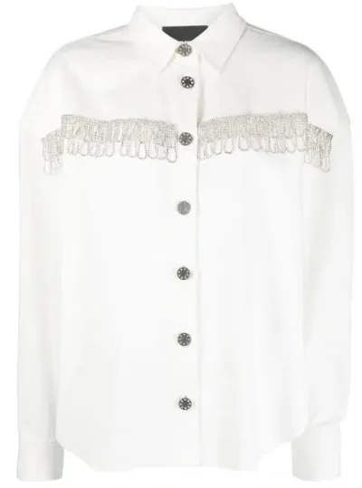 Rotate Birger Christensen Crystal-embellished Fringed Cotton Shirt In White