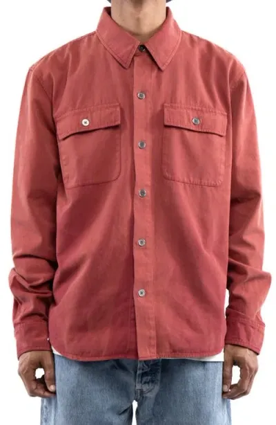 Round Two Overdye Canvas Button-up Shirt In Maroon