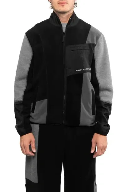 Round Two Tech Fleece Mixed Media Jacket In Black