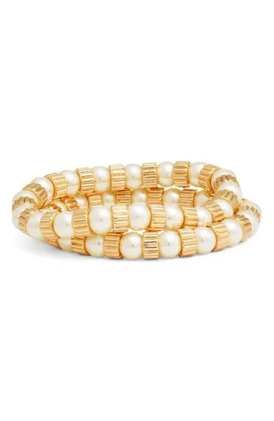 Roxanne Assoulin The Swan Set Of 2 Imitation Pearl Stretch Bracelets In Gold