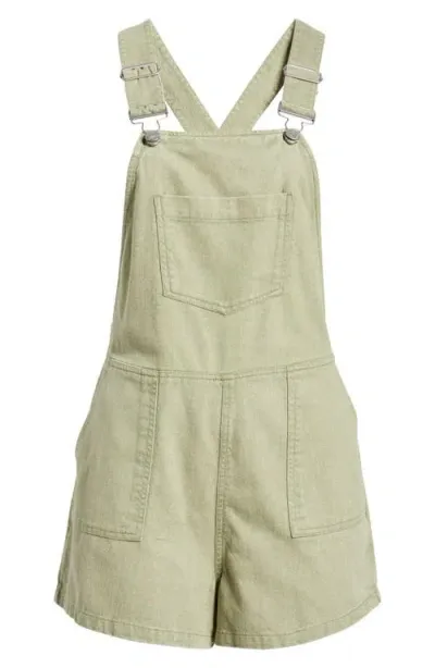 Roxy Crystal Cotton Twill Short Overalls In Oil Green