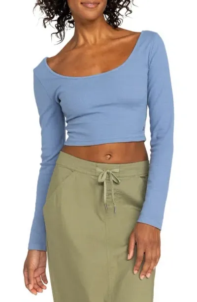 Roxy Good Keepsake Long Sleeve Crop Top In Infinity Blue