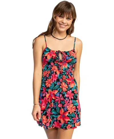 Roxy La Vida Mini Sundress In Anthracite Floral Fiesta