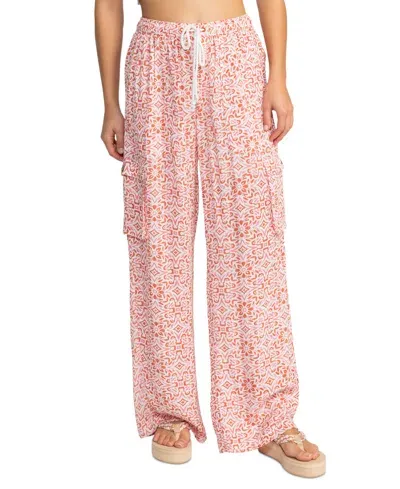 Roxy Precious Tile Print Wide Leg Cargo Pants In Cloud Dancer Fresco Tile