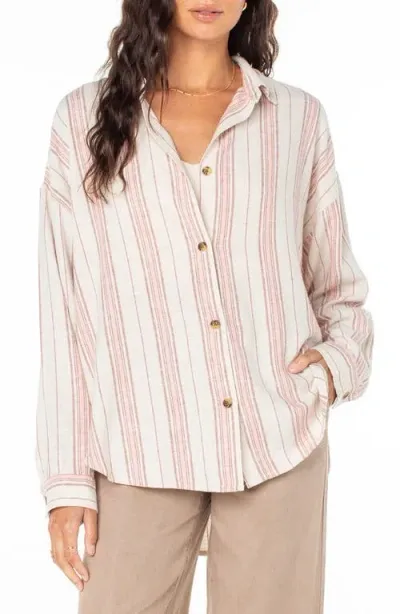 Roxy Morning Time Linen Blend Button-up Top In Pink Champagne