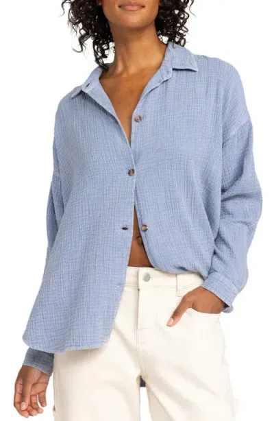 Roxy Morning Time Washed Cotton Button-up Shirt In Infinity