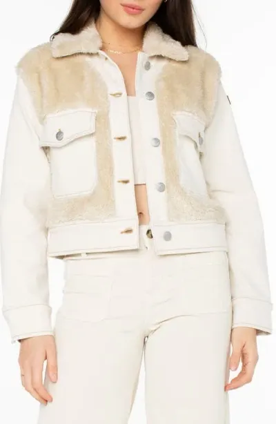 Roxy No Wokkas Mixed Media Faux Fur Trucker Jacket In Natural