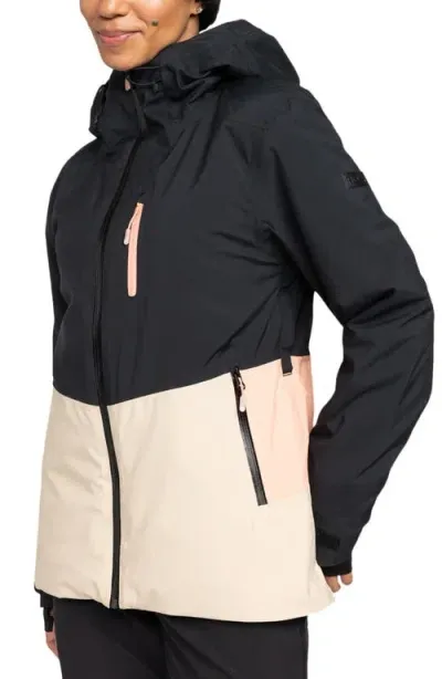 Roxy Peakside Waterproof Hooded Snow Jacket In Anthracite