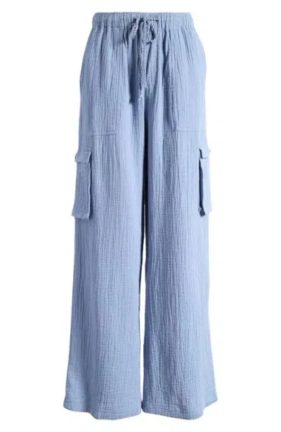 Roxy Precious Cargo Cotton Drawstring Pants In Infinity Blue