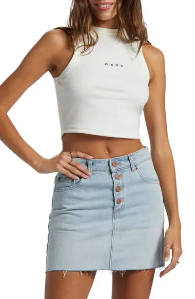 Roxy Roxify Sleeveless Rib Crop Top In Egret