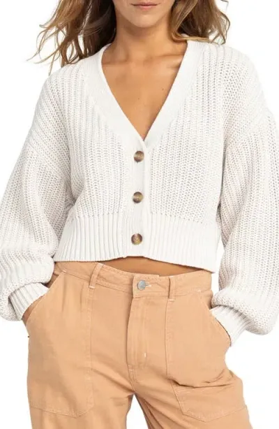 Roxy Sundaze Washed Cotton Crop Cardigan In Egret