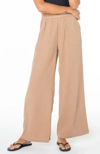 Roxy What A Vibe Wide Leg Organic Cotton Gauze Pants In Amphora