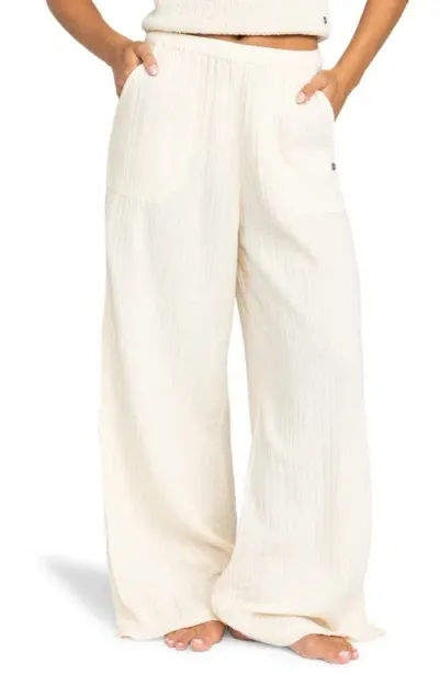 Roxy What A Vibe Wide Leg Organic Cotton Gauze Pants In Parchment