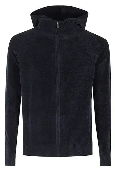 Rrd - Roberto Ricci Design Velvet Hood Zip Knit In Blue Black