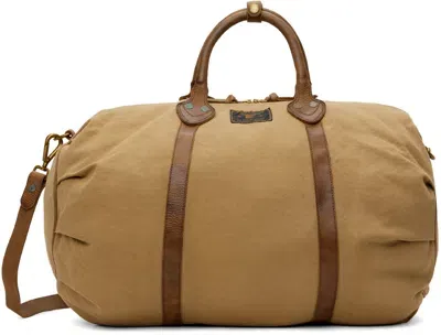 Rrl Beige Leather Trim Canvas Duffle Bag In Khaki/brown