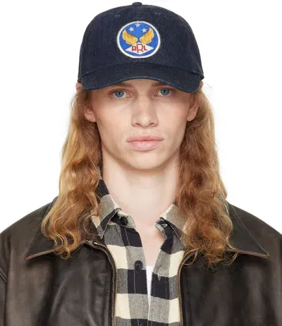 Rrl Indigo Winged-logo Denim Ball Cap In Rinse