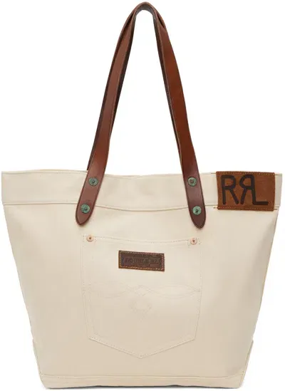 Rrl Off-white Leather Trim Twill Tote In Greige