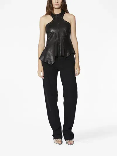 Rta Asymmetric Halterneck Leather Top In Black