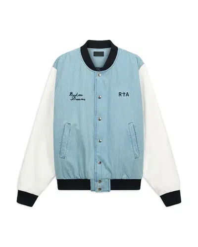 Rta Marty Broken Dreams Color Blocked Bomber Jacket In Blue And White