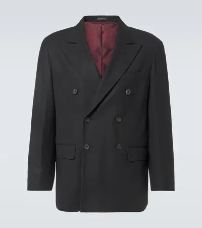 Rubinacci Double-breasted Wool Blazer In Black