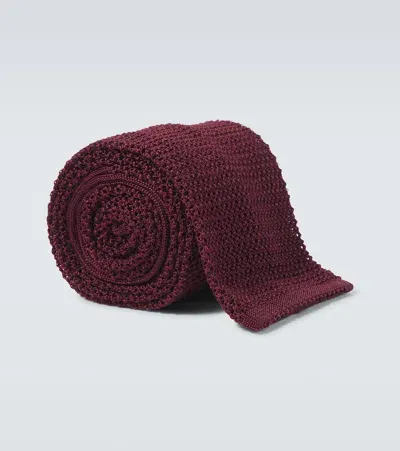 Rubinacci Knitted Silk Tie In Burgundy