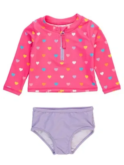 Rufflebutts Kids'  Girls Upf50+ Long Sleeve Zipper Rash Guard 2-piece In Colorful Hearts