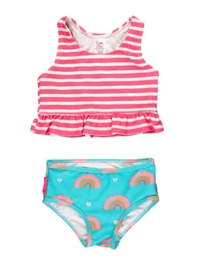 Rufflebutts Kids'  Girls Upf50+ Peplum Tankini In Catching Rainbows