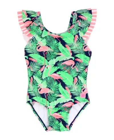 Rufflebutts Kids'  Girls V-back Upf50+ One Piece In Flamingo Frenzy