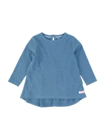 Rufflebutts Kids'  Girls Waffle Knit Long Sleeve Bow Back Top In Countryside Blue Waffle