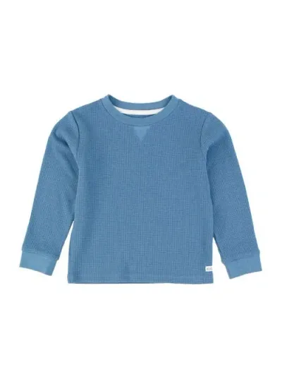 Ruggedbutts Kids'  Boys Waffle Knit Long Sleeve Crew Neck Shirt In Countryside Blue Waffle